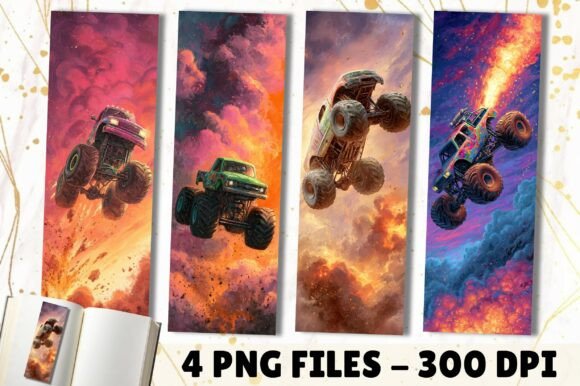 Colorful Monster Truck Fantasy Bookmark: Dynamic Design Assets