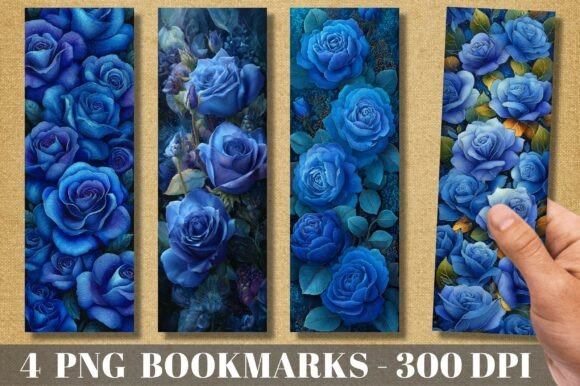 Deep Blue Rose Garden Flower Bookmark: A Design Asset
