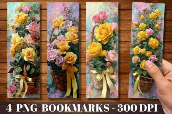 Floral Basket Yellow Rose PNG Bookmark: A Designer's Delight