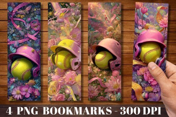 Floral Softball Helmet Sports Bookmark: A Design Asset for Creative Projects