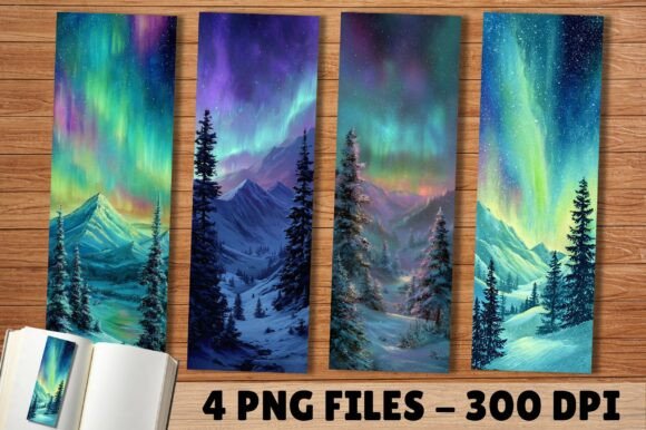 Northern Lights Mountain Winter Bookmark: A Design Asset