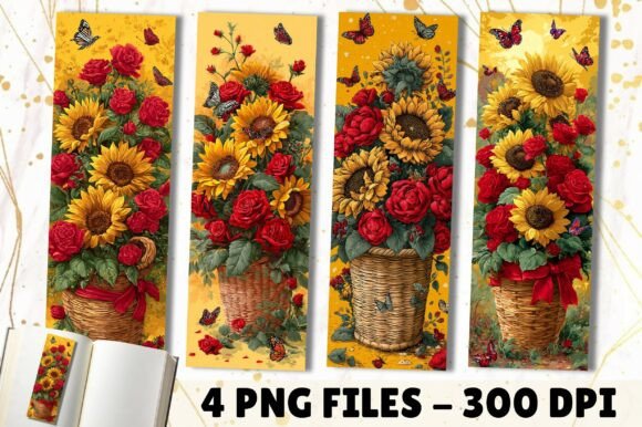 Red Rose and Sunflower Basket Bookmark: A Designer's Asset