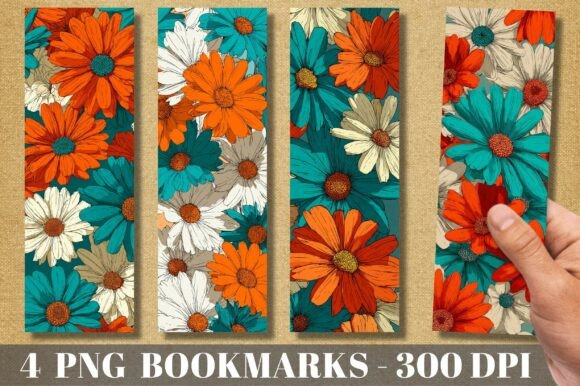 Teal Orange Daisy Flower Bookmark Set: A Vibrant Design Asset
