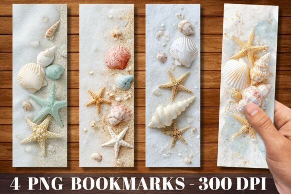White Sand Sea Shell Beach Bookmark: A Coastal Design Asset