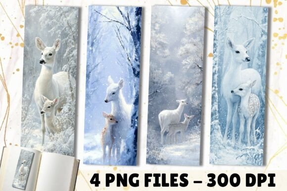 White Winter Deer and Fawn Bookmark: A Designer's Winter Asset